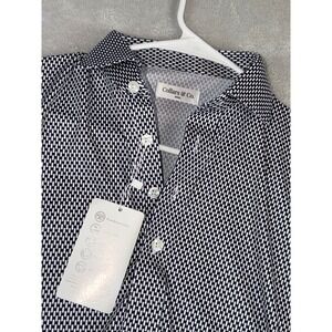 Collars & Co Mens Short Sleeve Polo Shirt Black White Geometric Print Size Small